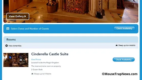 Booking page for cinderella castle suite, how to book a night in the magic kingdom